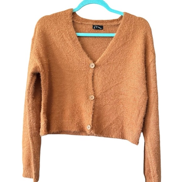art class Sweaters - Art Class Burnt Orange Fuzzy Cropped Button Down Cardigan